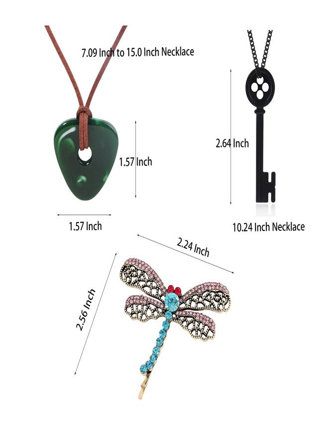 Teemotutu Halloween Key Necklace Merchandise Jewelry Set Green Stone Necklace Dragonfly Hairclip for Women Fan Halloween Cosplay Costume Accessories 3PCS - Image 2